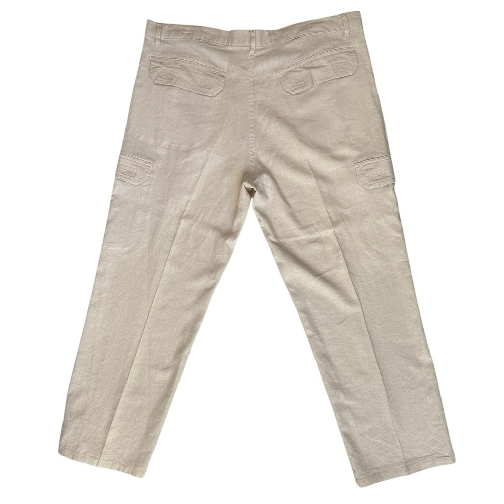 Mens Linen Cargo Slacks Pants 40x30 Cream Beach Vacation Resortwear Quiet Luxury - Picture 8 of 14